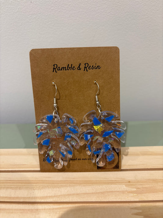 Blue leaf Large drop earrings