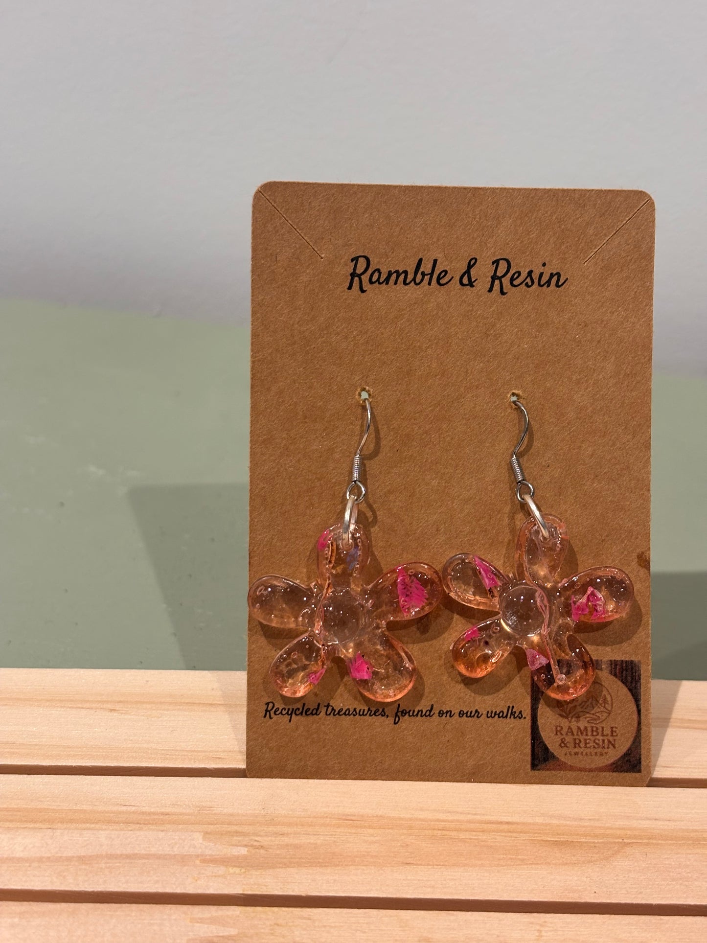 Pink flower drop earrings