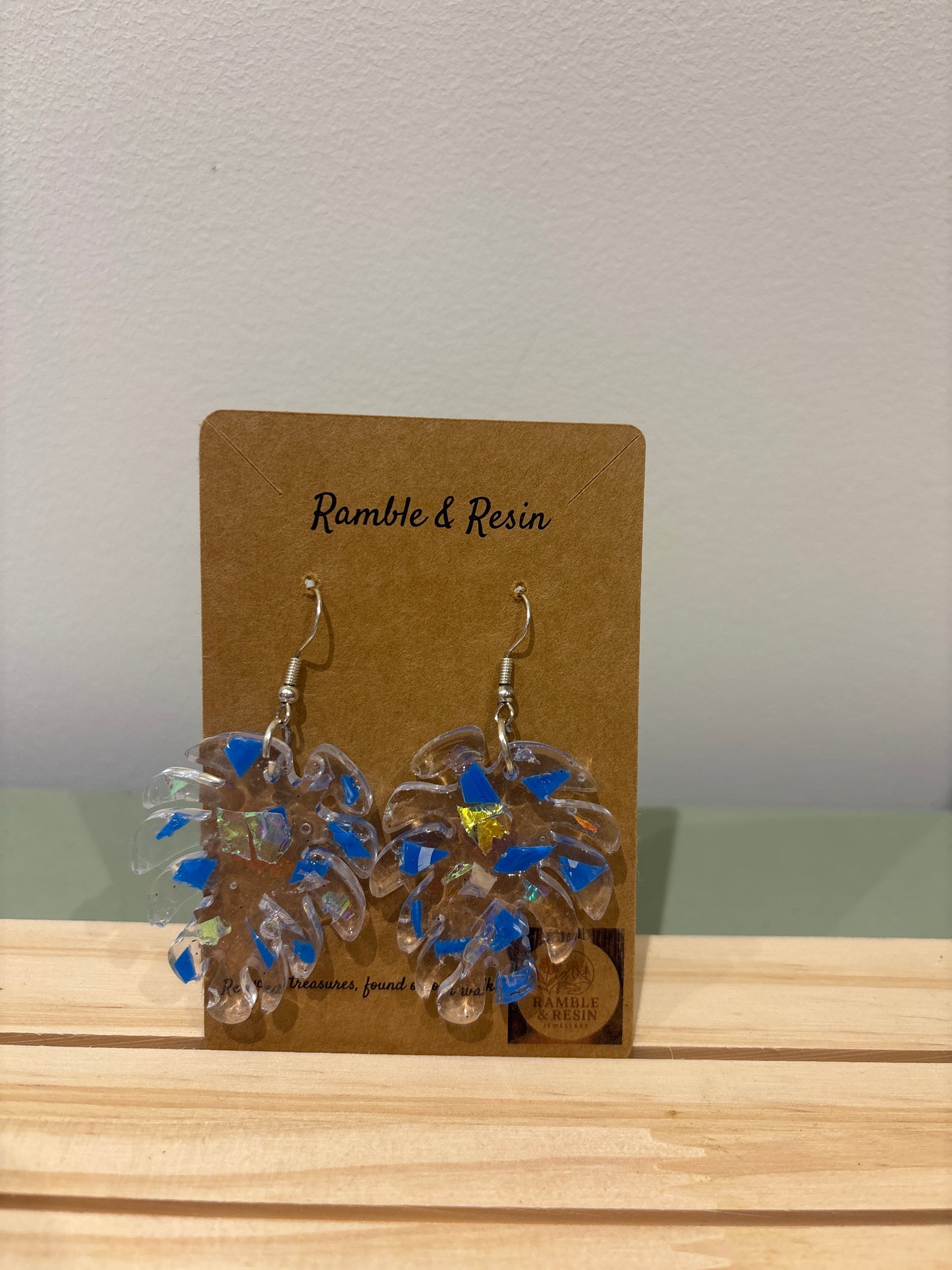 Blue leaf Large drop earrings