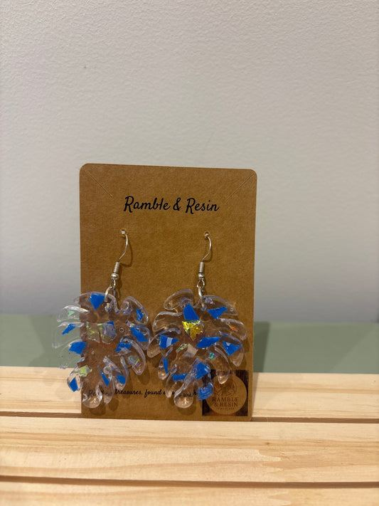 Blue leaf Large drop earrings