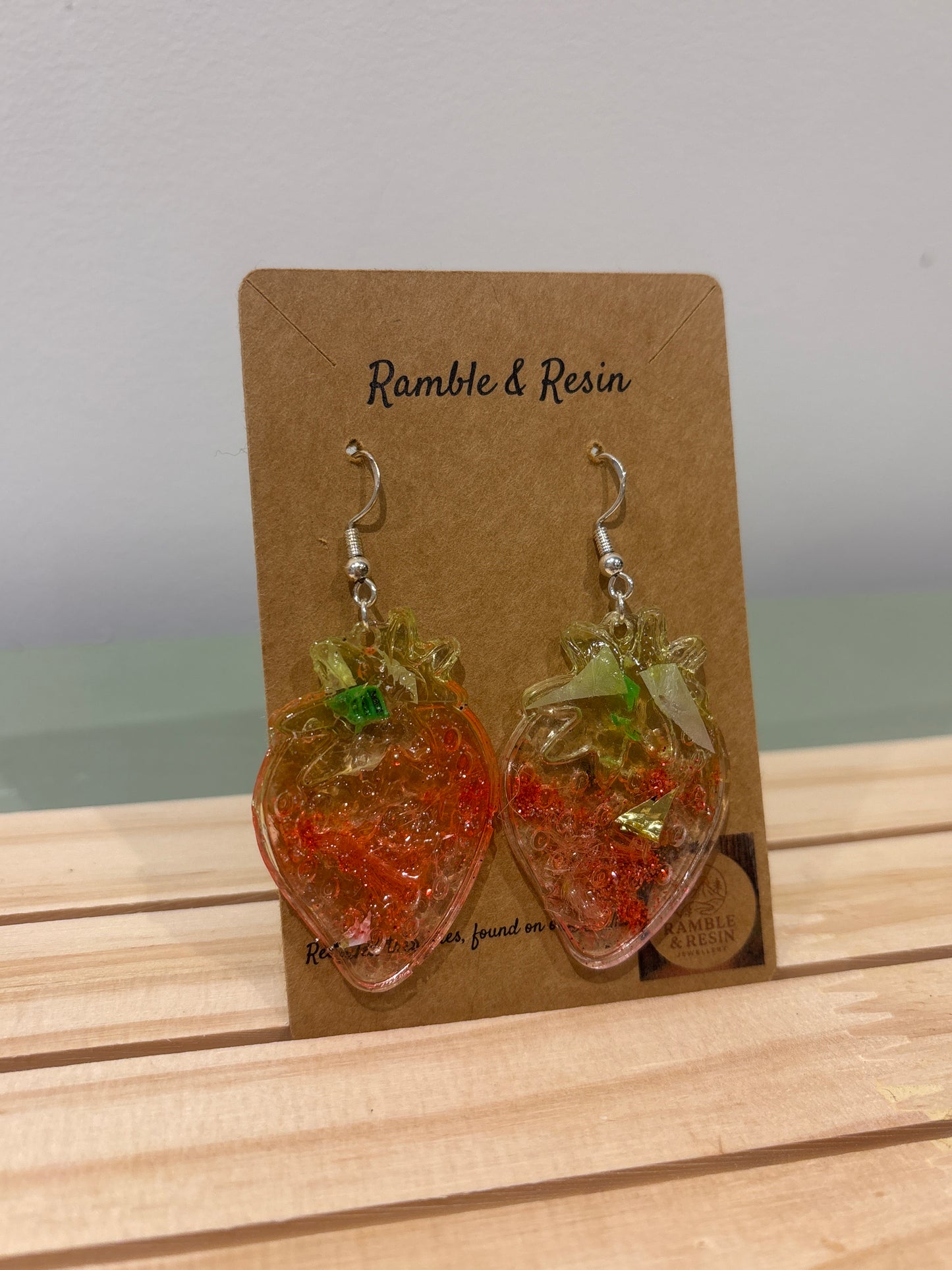 Large drop strawberry earrings