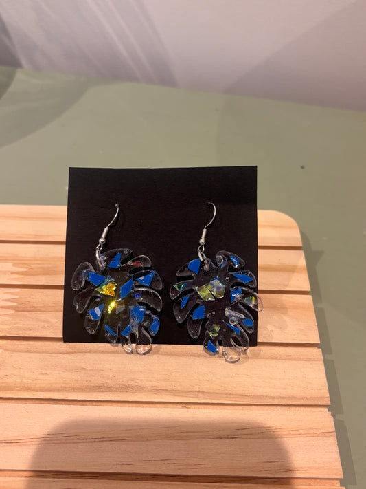 Blue leaf Large drop earrings
